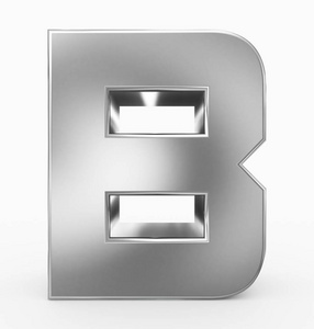 在白色3d 渲染时, 字母 B 3d 立方圆形银色被隔离