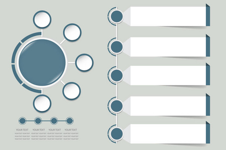 现代图表标签作为一个圆圈在褪色的蓝色色调与小圆圈周围。对于文本, 您可以使用旁边的其他矩形
