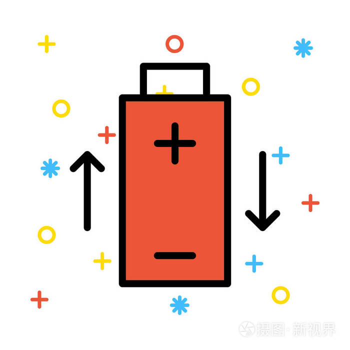 白色背景上带有正负符号的红色电池