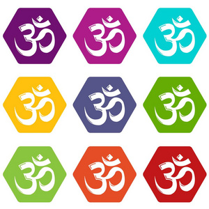 Om 符号印度教图标设置9矢量