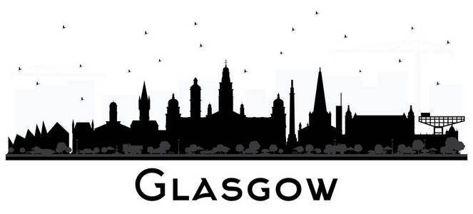 格拉斯哥苏格兰城市天际线与黑大厦被隔绝在 W