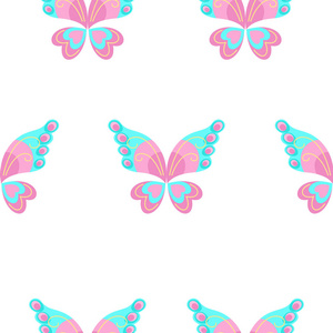 无缝图案与美丽的粉红色蝴蝶。在白色背景上