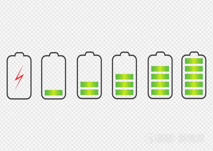 电池充电状态指示器图标.设置不同级别的充电电话的电池.矢量插图插画