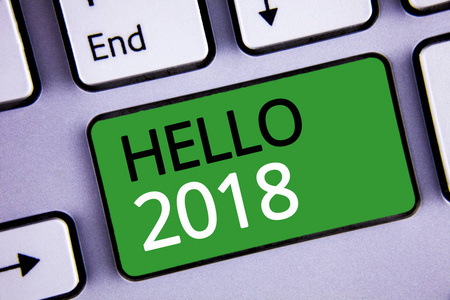 概念手写显示您好2018。商业照片文本开始新的一年激励消息2017已经结束了