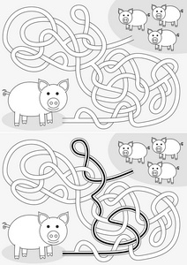猪迷宫为孩子用黑白相间的解决方案照片