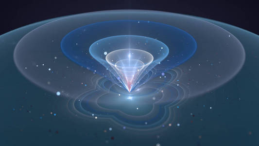 锥形状态下的蓝色发光量子比特, 计算机生成的抽象背景, 3d 渲染照片