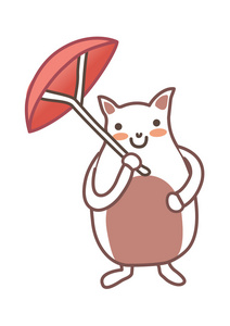 持有一把红伞的猫