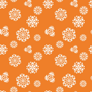 橙色的白色花卉装饰品。纺织品和墙纸无缝图案