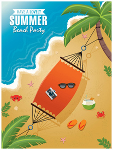 老式夏季海报与睡眠网, 棕榈树