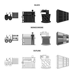 设备机器叉车等网页图标以黑色单色轮廓式为主。纺织, 工业, 组织, 图标集合收藏