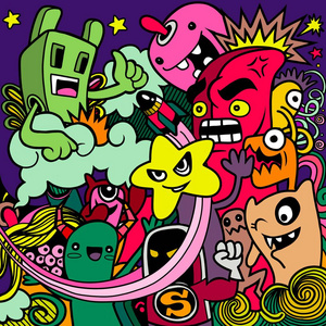 矢量插画怪兽和可爱的外星人友好, 酷, 可爱的手绘怪物收集矢量 eps