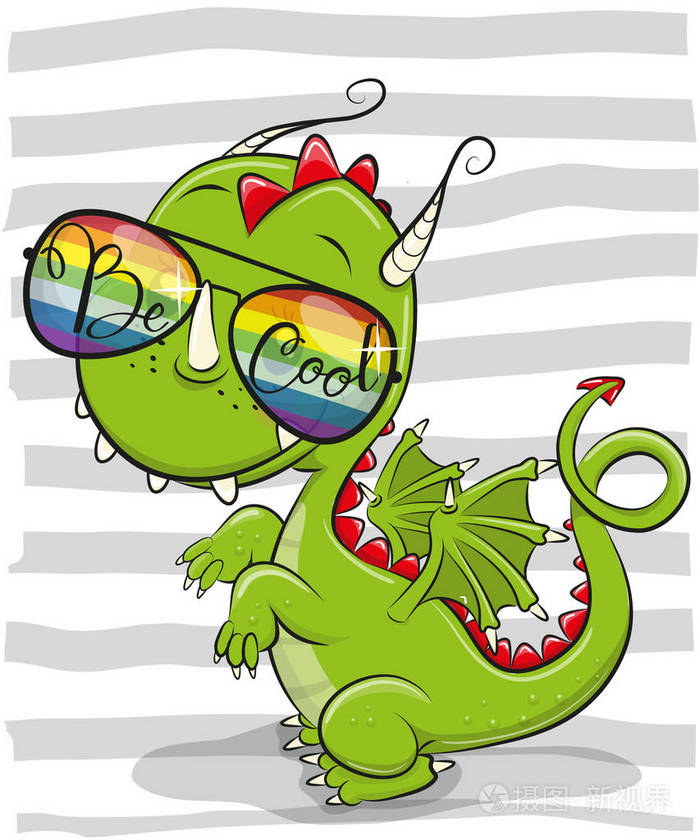 酷卡通可爱的龙与太阳眼镜