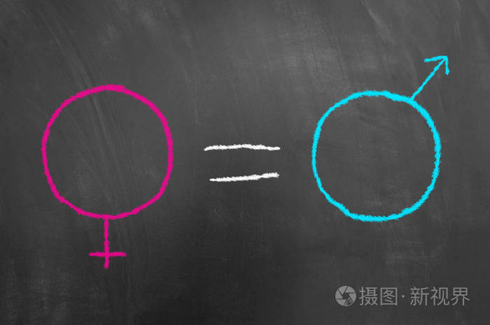 性别平等概念与符号彩色粉笔画黑板或黑板作为平等的人权和机会
