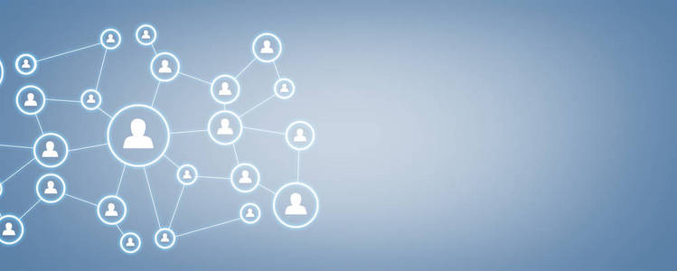 蓝色背景下的商务连接和社交网络