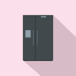 黑色冰箱图标, 平面样式