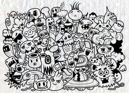 独眼巨人鬼有趣的怪物图案着色书.黑白背景.矢量插图照片