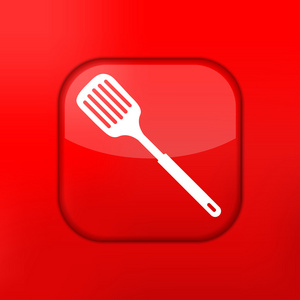 矢量红色开槽的厨房勺子图标。eps10。易于编辑