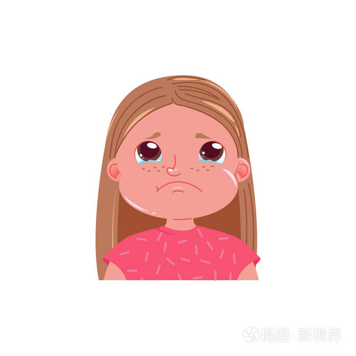 小可爱的女孩在哭.哀伤的情感孩子以泪花在他的眼睛