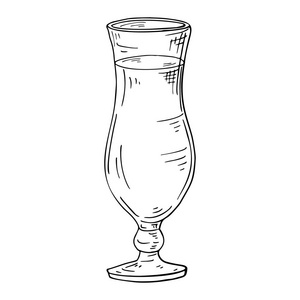 手拉酒精饮料。酒吧或酒馆菜单的草图鸡尾酒。矢量插图