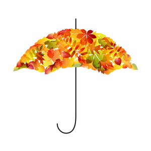 有叶子的树枝,模拟伞带着雨伞在秋天公园摆姿势的女人.