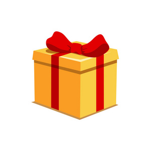 橙色礼物盒与红色弓。节日或送礼行动的矢量插图