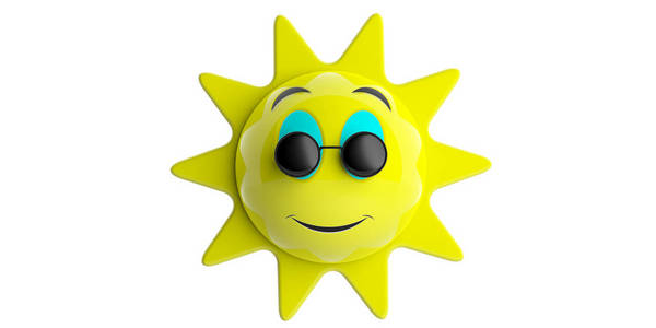 emoji 表情太阳黄带黑色圆太阳镜微笑, 剪纸, 孤立在一个白色的背景.