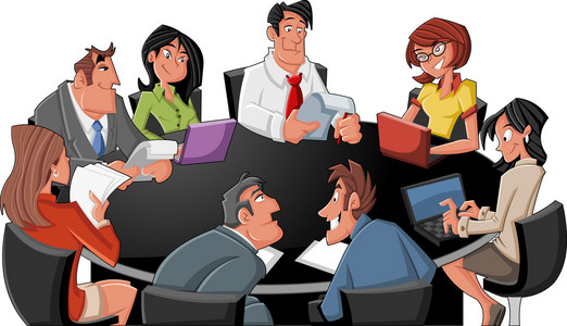 会议表与业务微笑代表接收电话支持哇-漫画书卡通表情.