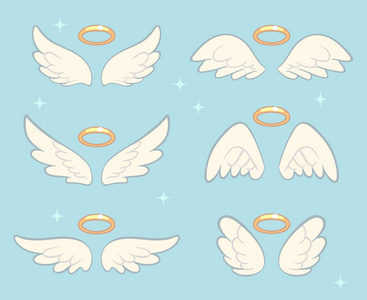 翅膀光环飞天使翅膀与金色的光环.天使翼卡通矢量集照片