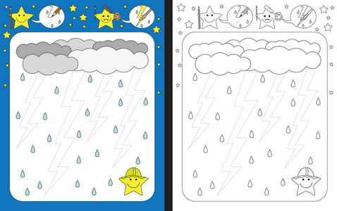 用于练习精细运动技能的学前工作表. 闪电螺栓的追踪虚线