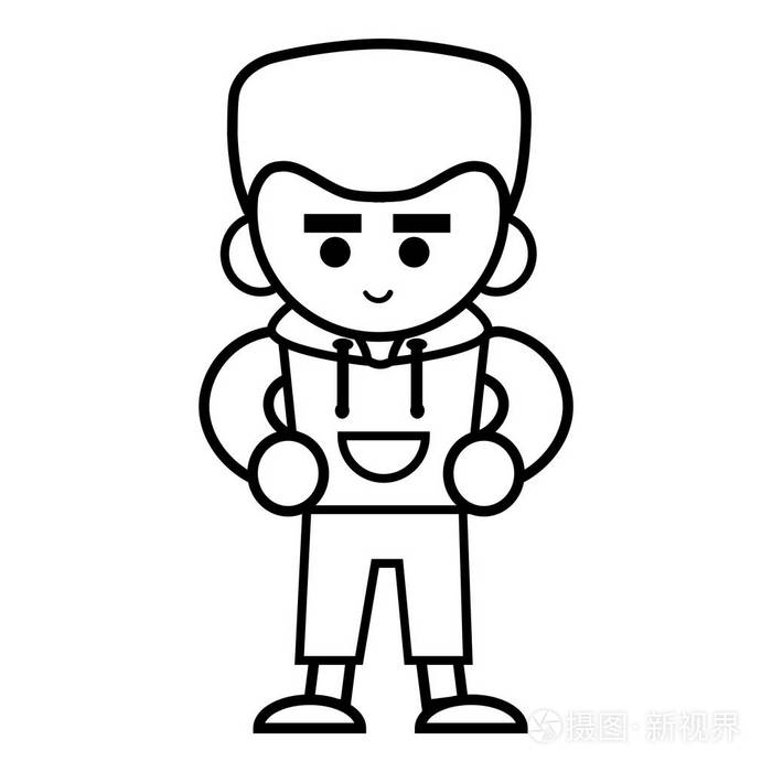 着色书为孩子, 男孩在 hoody插画-正版商用图片05bv84-摄图新视界