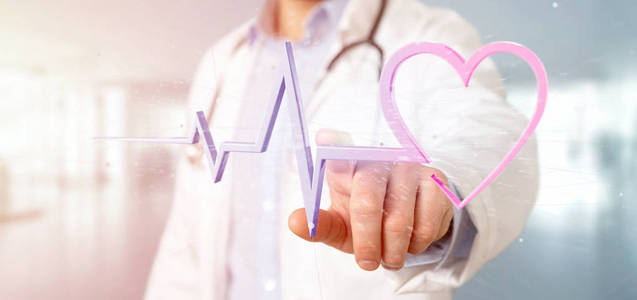 医生持有3d 绘制医疗心脏曲线的看法