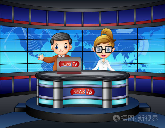 新闻主播的插图在电视上播出
