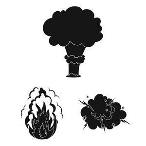 不同的爆炸黑色图标集合中的设计。闪光和火焰矢量符号股票网页插图