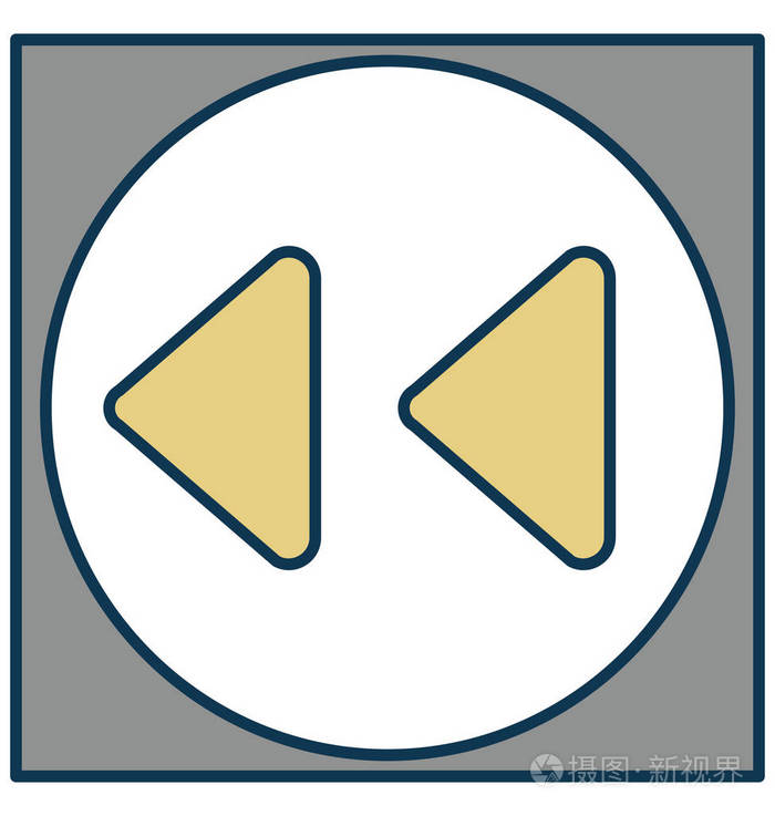 用彩色矢量图标隔离的倒带按钮轮廓完全可编辑