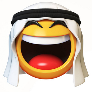 阿拉伯 emoji 表情在白色背景被隔绝, 笑阿拉伯面孔图释3d 渲染照片