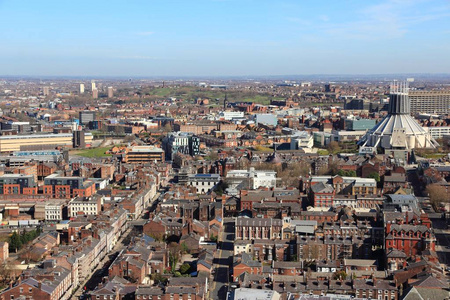 利物浦的鸟瞰图。在英国的城市