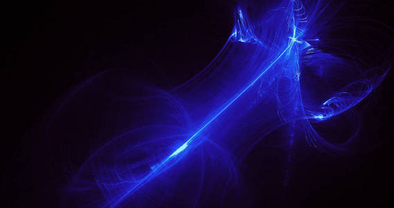 在蓝线的抽象设计曲线在深色背景上的粒子
