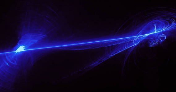 在蓝线的抽象设计曲线在深色背景上的粒子