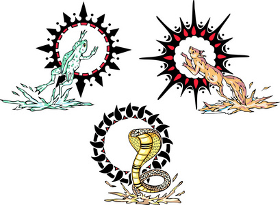 图腾-动物与太阳能标志照片