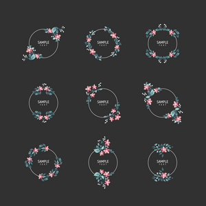 一组花框。婚礼饰品的概念。矢量布局装饰贺卡或请柬设计元素