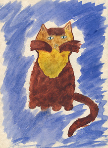 孩子的水彩绘画的猫