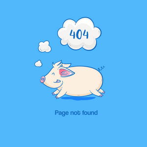 404错误与奔跑的猪, 矢量可爱的例证照片