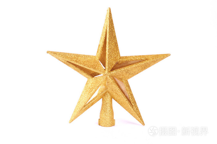 金色闪亮星状孤立在白色背景上的圣诞节装饰品