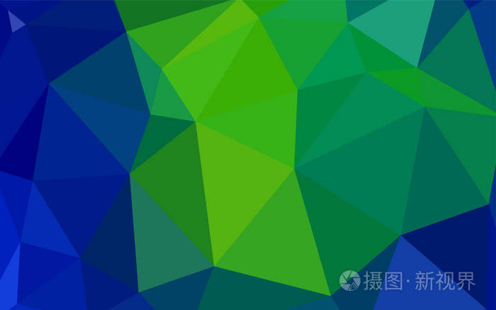 浅蓝色, 绿色矢量抽象马赛克背景。带有三角形的现代抽象插图。网站的多边形设计