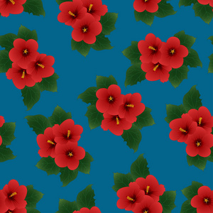 红色芙蓉木槿玫瑰在靛蓝蓝色背景。矢量插图