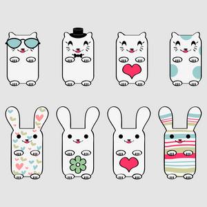 卡通设置与丰富多彩的数字从1到9和动物.