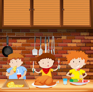 儿童吃饭在一起插图
