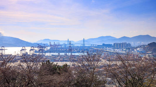 釜山海港湾大桥日落图片