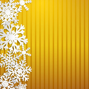 圣诞插图与大白色雪花与阴影条纹黄色背景照片