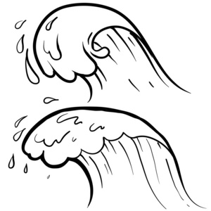白浪海洋波素描插画